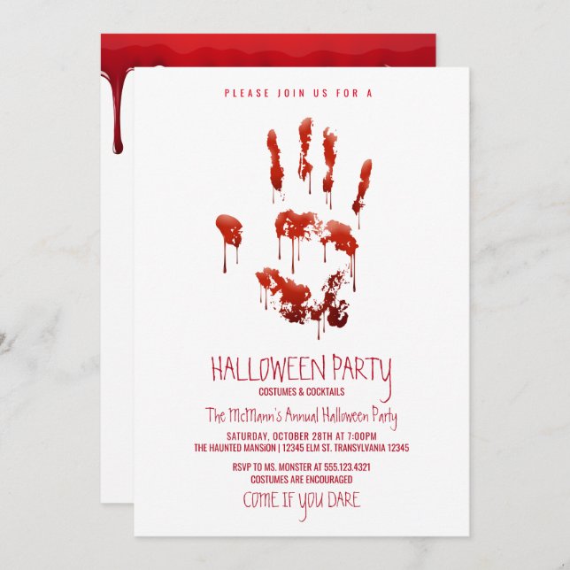 Invitación a la fiesta de Halloween con sangre (Anverso / Reverso)
