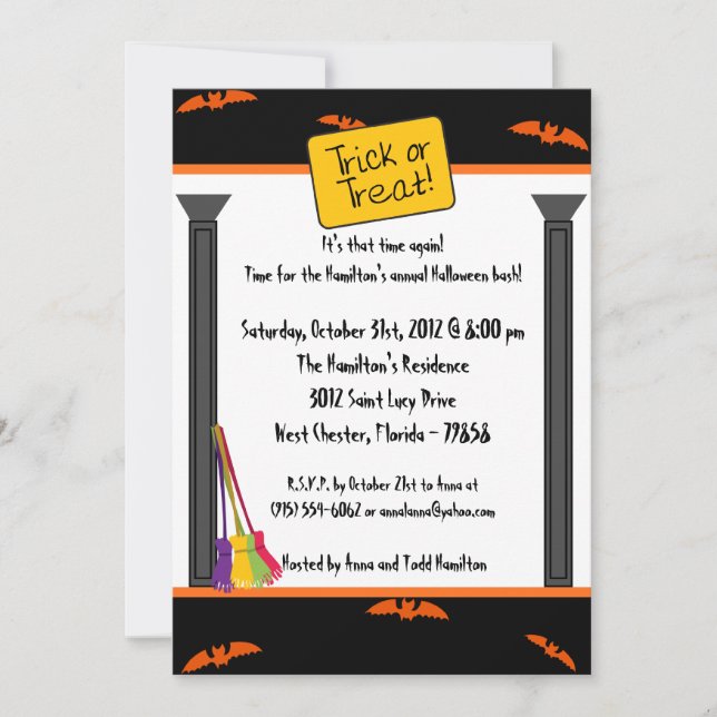 Invitación a la fiesta de Halloween con truco o tr (Anverso)