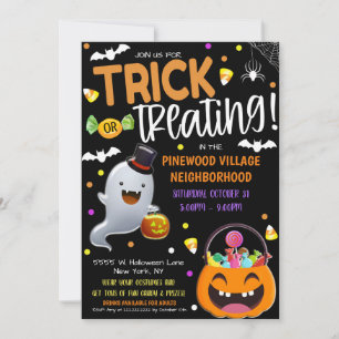 Invitación a la fiesta de Halloween con truco o tr