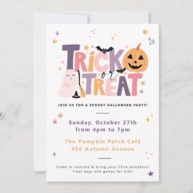 Invitación a la fiesta de Halloween con trucos o t (Anverso)