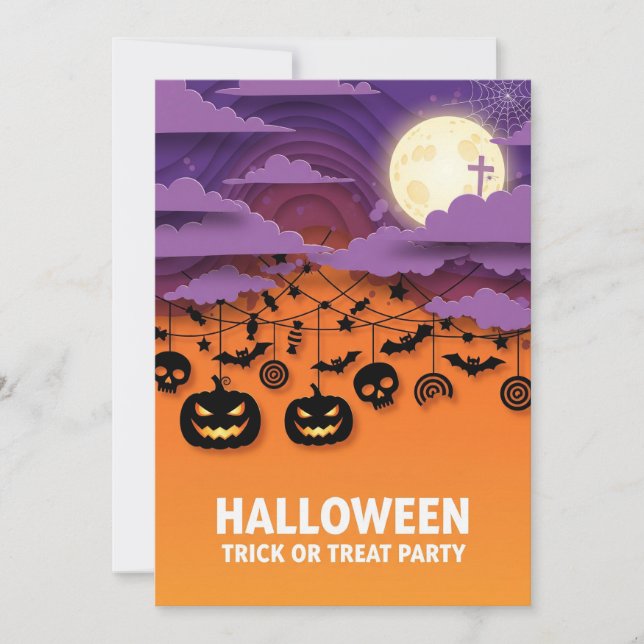 Invitación a la fiesta de Halloween con trucos o t (Anverso)