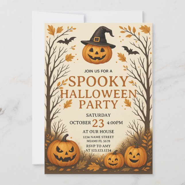 Invitación a la fiesta de Halloween con trucos o t (Anverso)