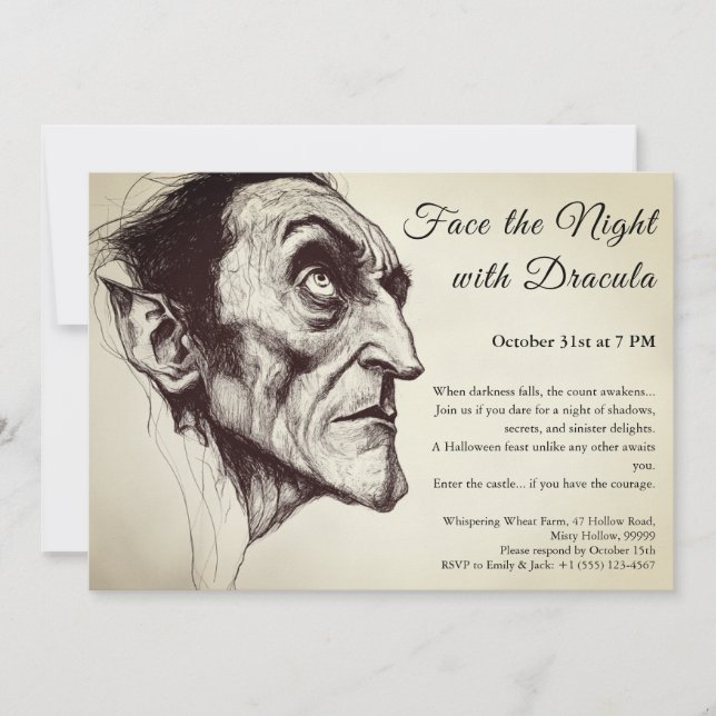 Invitación a la fiesta de Halloween con vampiros d (Anverso)