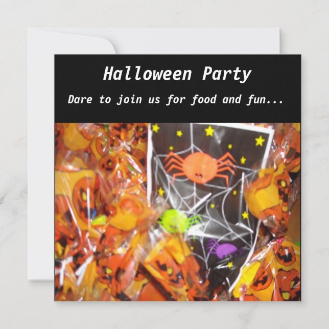 Invitación a la fiesta de Halloween de arañas y ca (Anverso)