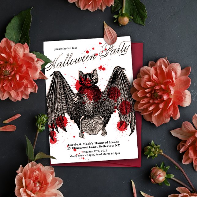 Invitación a la fiesta de Halloween de Bat de vamp (Subido por el creador)