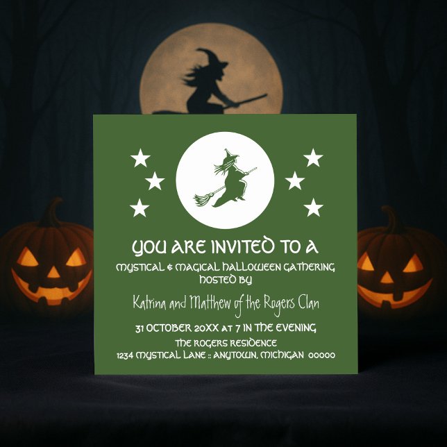 Invitación a la fiesta de Halloween de bienvenida, (Green Bewitching Halloween Party Invitation)