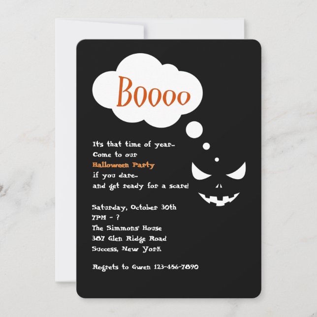 Invitación a la Fiesta de Halloween de Boo (Anverso)