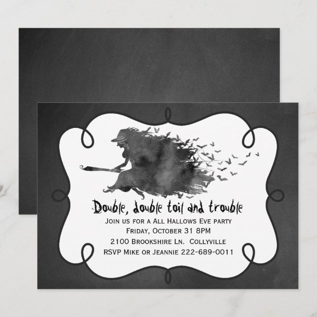 Invitación a la fiesta de Halloween de bruja volad (Anverso / Reverso)