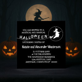Invitación a la fiesta de Halloween de bruja volad