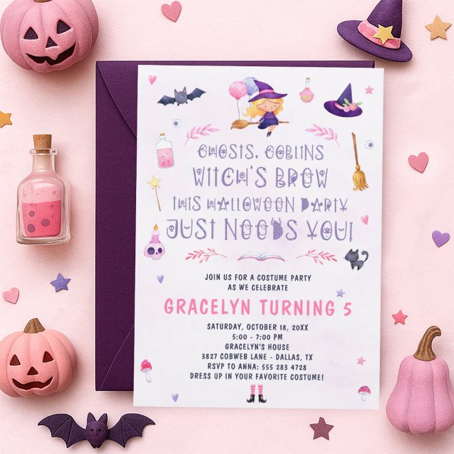 Invitación a la fiesta de Halloween de Brujas Rosa (Subido por el creador)