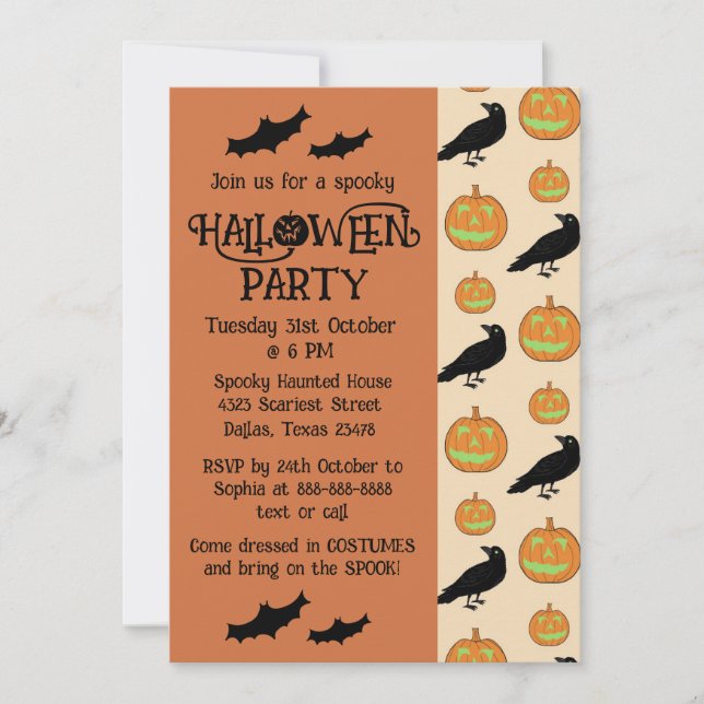 Invitación a la fiesta de Halloween de calabaza in (Anverso)