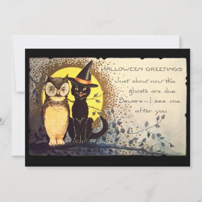 Invitación a la fiesta de Halloween de Cat and Owl (Anverso)