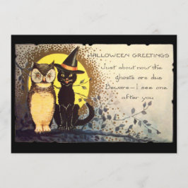 Invitación a la fiesta de Halloween de Cat and Owl