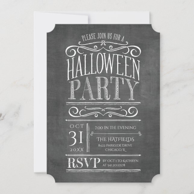 Invitación a la fiesta de Halloween de Chalkboard  (Anverso)