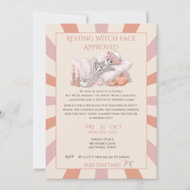 Invitación a la Fiesta de Halloween de Chic Skelet (Anverso)