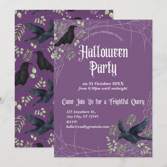 Invitación a la Fiesta de Halloween de Cuervo en M (Anverso / Reverso)