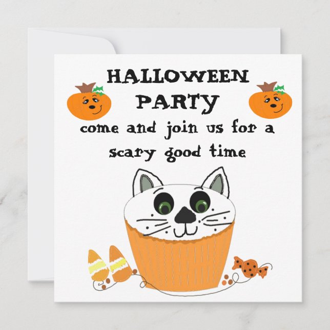 Invitación a la fiesta de Halloween de Cupcake (Anverso)