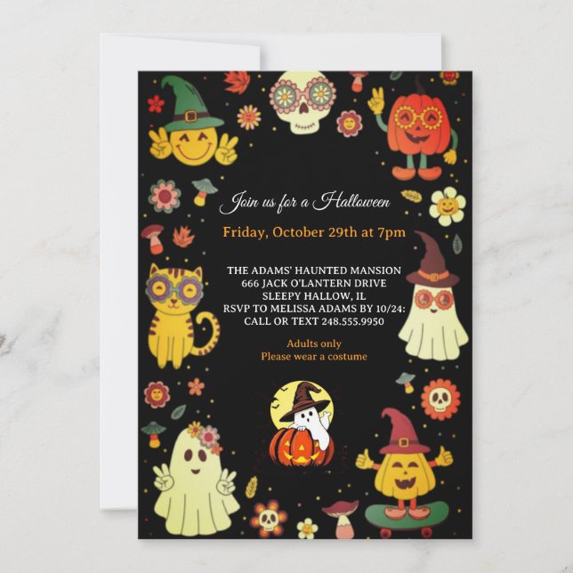 Invitación a la fiesta de Halloween de Cute Groovy (Anverso)