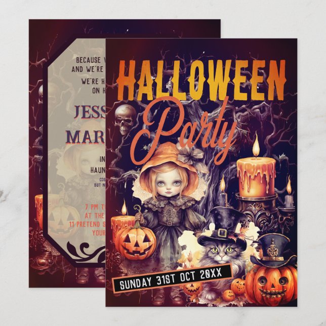Invitación a la fiesta de Halloween de Cute Whimsi (Anverso / Reverso)
