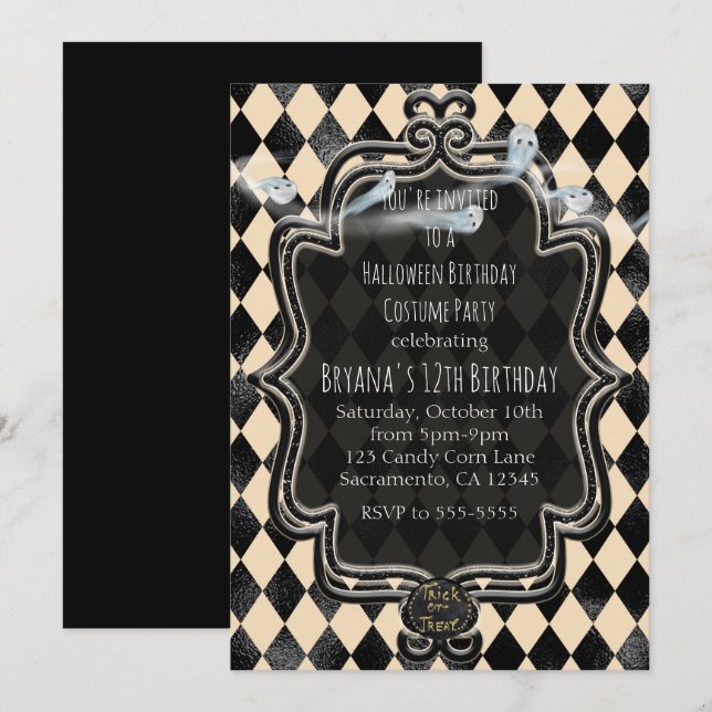 Invitación a la fiesta de Halloween de Diamantes e (Anverso / Reverso)