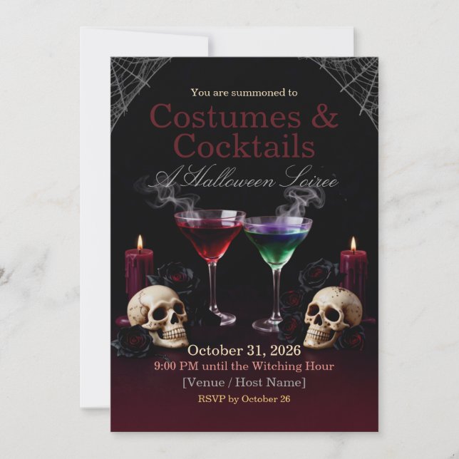 Invitación a la fiesta de Halloween de disfraces y (Anverso)