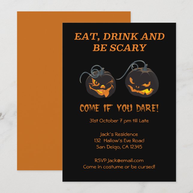 Invitación a la fiesta de Halloween de dos calabaz (Anverso / Reverso)