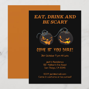 Invitación a la fiesta de Halloween de dos calabaz