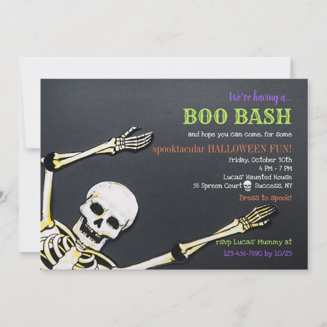 Invitación a la Fiesta de Halloween de Esqueletos (Anverso)