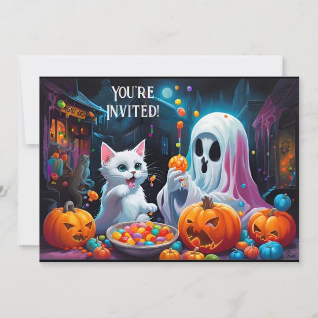 Invitación a la fiesta de Halloween de Fantasma y  (Anverso)