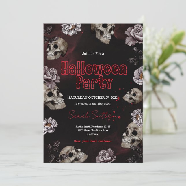 Invitación a la fiesta de Halloween de Floral Bloo (Anverso de pie)