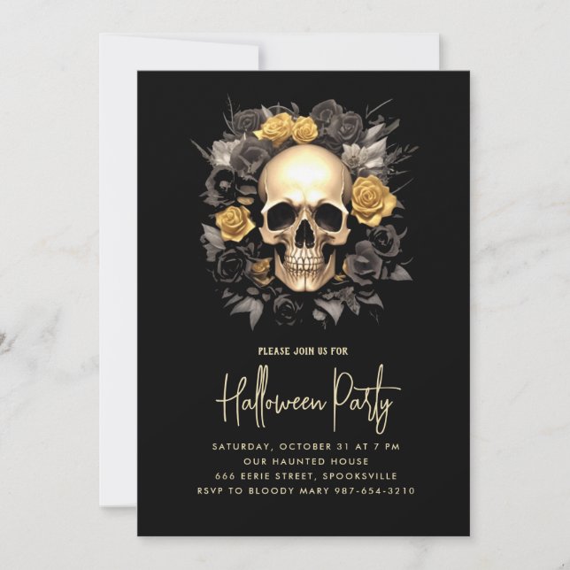 Invitación a la fiesta de Halloween de Floral Skul (Anverso)