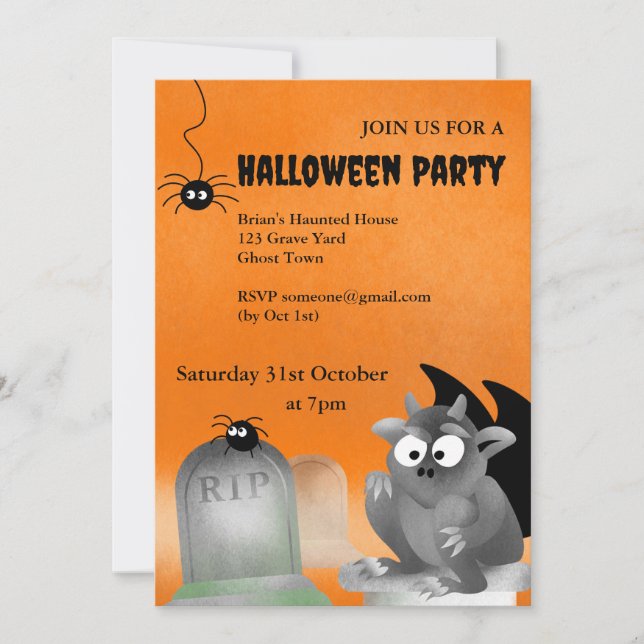 Invitación a la fiesta de Halloween de Gargoyle (Anverso)