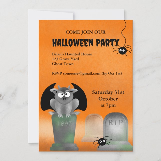 Invitación a la fiesta de Halloween de Gargoyle (Anverso)