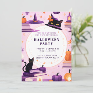 Invitación a la fiesta de Halloween de Gato Brujo 
