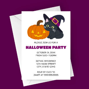 Invitación a la fiesta de Halloween de Gato Brujo