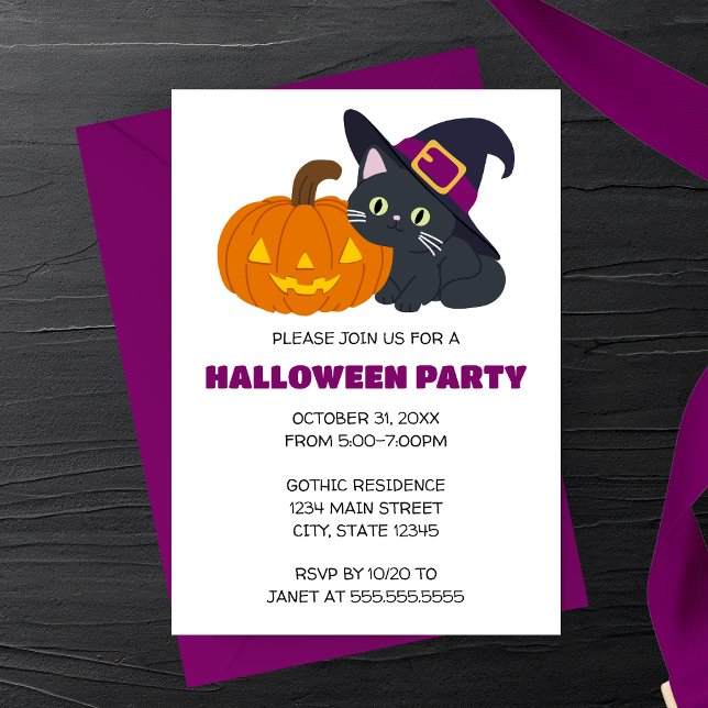 Invitación a la fiesta de Halloween de Gato Brujo (Subido por el creador)