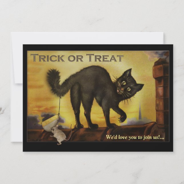 Invitación a la fiesta de Halloween de gato negro  (Anverso)
