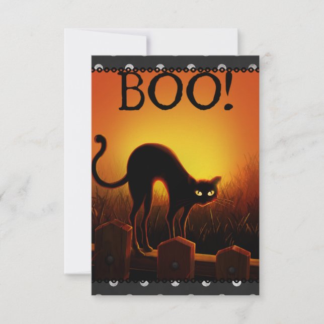 Invitación a la fiesta de Halloween de Gato Negro (Anverso)