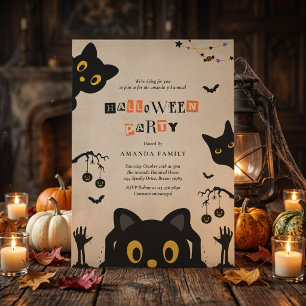 Invitación a la fiesta de Halloween de gato negro