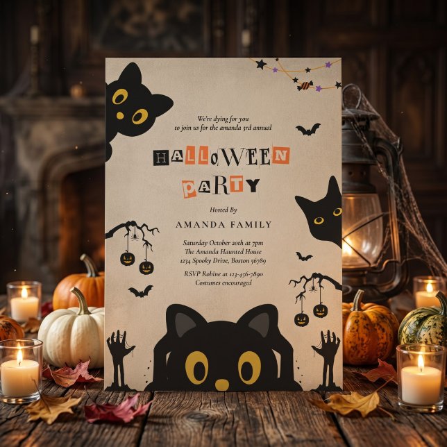 Invitación a la fiesta de Halloween de gato negro  (Subido por el creador)