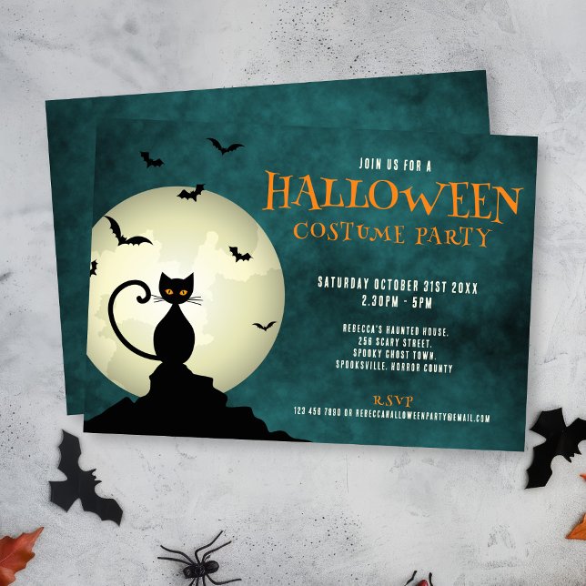 Invitación a la fiesta de Halloween de Gato Negro (Subido por el creador)
