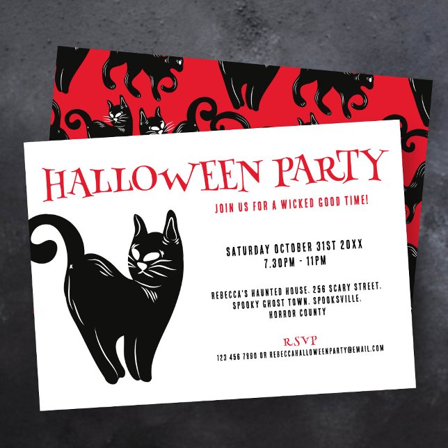 Invitación a la fiesta de Halloween de Gato Negro (Subido por el creador)