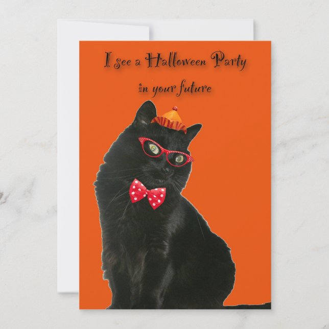 Invitación a la fiesta de Halloween de Gato Negro (Anverso)