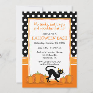 Invitación a la fiesta de Halloween de gato negro 