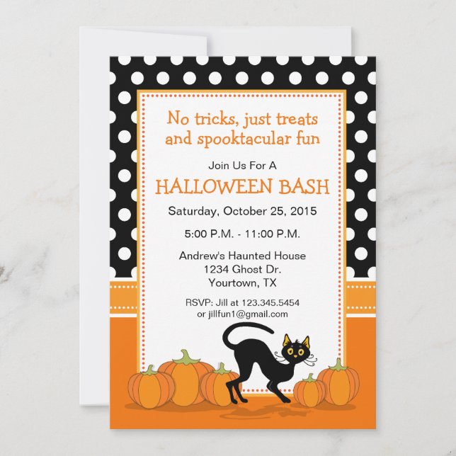 Invitación a la fiesta de Halloween de gato negro  (Anverso)