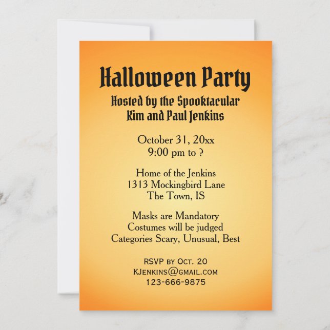 Invitación a la fiesta de Halloween de Gato Negro (Reverso)