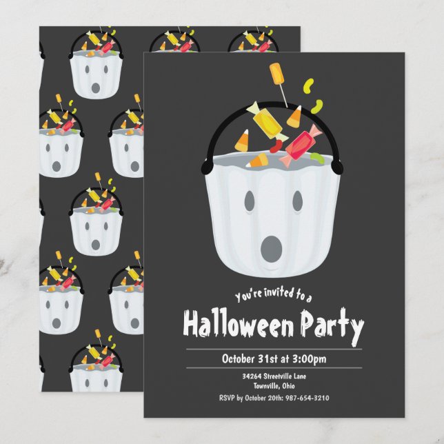 Invitación a la fiesta de Halloween de Ghost Pail  (Anverso / Reverso)