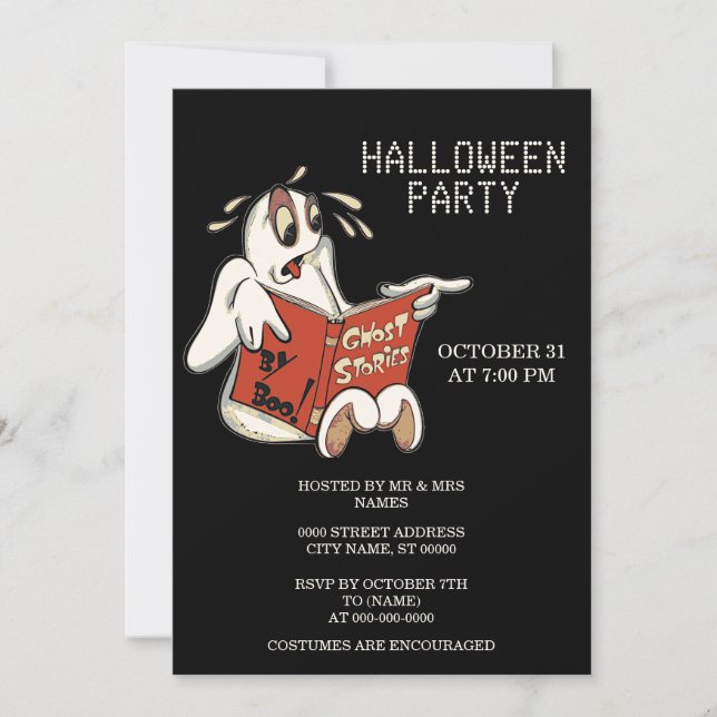 Invitación a la fiesta de Halloween de Ghost Stori (Anverso)