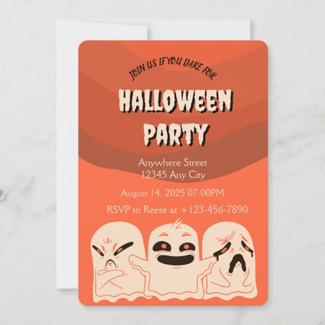 Invitación a la fiesta de Halloween de Ghosts (Anverso)