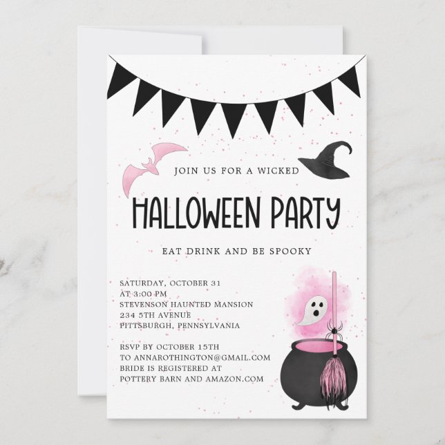 Invitación a la fiesta de Halloween de Girly Wicks (Anverso)